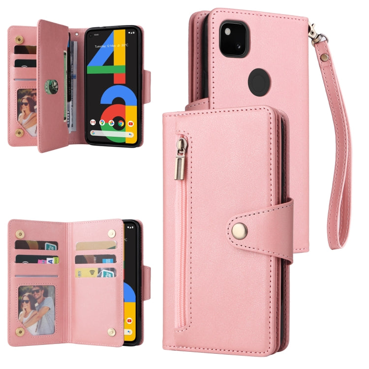Rivet Buckle 9 Cards Three Fold Leather Phone Case, For Google Pixel 3A, For Google Pixel 3A XL, For Google Pixel 4, For Google Pixel 4A 4G, For Google Pixel 4A 5G, For Google Pixel 4 XL, For Google Pixel 6, For Google Pixel 6 Pro