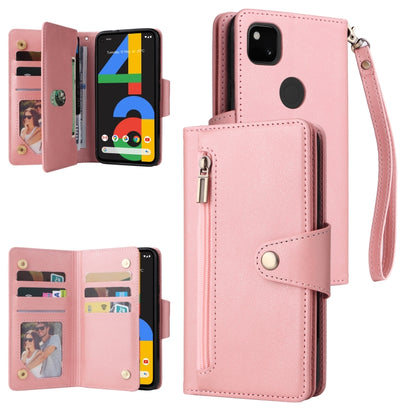 Rivet Buckle 9 Cards Three Fold Leather Phone Case, For Google Pixel 3A, For Google Pixel 3A XL, For Google Pixel 4, For Google Pixel 4A 4G, For Google Pixel 4A 5G, For Google Pixel 4 XL, For Google Pixel 6, For Google Pixel 6 Pro