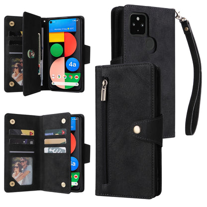 Rivet Buckle 9 Cards Three Fold Leather Phone Case, For Google Pixel 3A, For Google Pixel 3A XL, For Google Pixel 4, For Google Pixel 4A 4G, For Google Pixel 4A 5G, For Google Pixel 4 XL, For Google Pixel 6, For Google Pixel 6 Pro