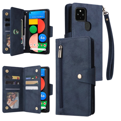 Rivet Buckle 9 Cards Three Fold Leather Phone Case, For Google Pixel 3A, For Google Pixel 3A XL, For Google Pixel 4, For Google Pixel 4A 4G, For Google Pixel 4A 5G, For Google Pixel 4 XL, For Google Pixel 6, For Google Pixel 6 Pro