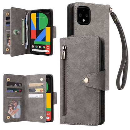 Rivet Buckle 9 Cards Three Fold Leather Phone Case, For Google Pixel 3A, For Google Pixel 3A XL, For Google Pixel 4, For Google Pixel 4A 4G, For Google Pixel 4A 5G, For Google Pixel 4 XL, For Google Pixel 6, For Google Pixel 6 Pro
