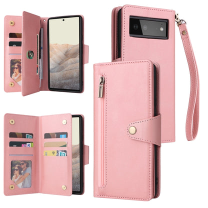 Rivet Buckle 9 Cards Three Fold Leather Phone Case, For Google Pixel 3A, For Google Pixel 3A XL, For Google Pixel 4, For Google Pixel 4A 4G, For Google Pixel 4A 5G, For Google Pixel 4 XL, For Google Pixel 6, For Google Pixel 6 Pro