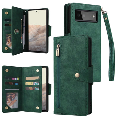 Rivet Buckle 9 Cards Three Fold Leather Phone Case, For Google Pixel 3A, For Google Pixel 3A XL, For Google Pixel 4, For Google Pixel 4A 4G, For Google Pixel 4A 5G, For Google Pixel 4 XL, For Google Pixel 6, For Google Pixel 6 Pro