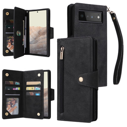 Rivet Buckle 9 Cards Three Fold Leather Phone Case, For Google Pixel 3A, For Google Pixel 3A XL, For Google Pixel 4, For Google Pixel 4A 4G, For Google Pixel 4A 5G, For Google Pixel 4 XL, For Google Pixel 6, For Google Pixel 6 Pro