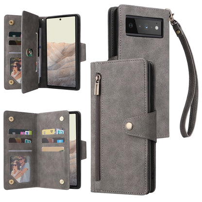 Rivet Buckle 9 Cards Three Fold Leather Phone Case, For Google Pixel 3A, For Google Pixel 3A XL, For Google Pixel 4, For Google Pixel 4A 4G, For Google Pixel 4A 5G, For Google Pixel 4 XL, For Google Pixel 6, For Google Pixel 6 Pro