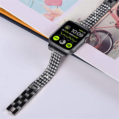 Vierrijige metalen horlogeband met diamanten voor Apple Watch-serie, 7 41 mm / 6&SE&5&4 40 mm / 3&2&1 38 mm, 7 45 mm / 6&SE&5&4 44 mm / 3&2&1 42 mm