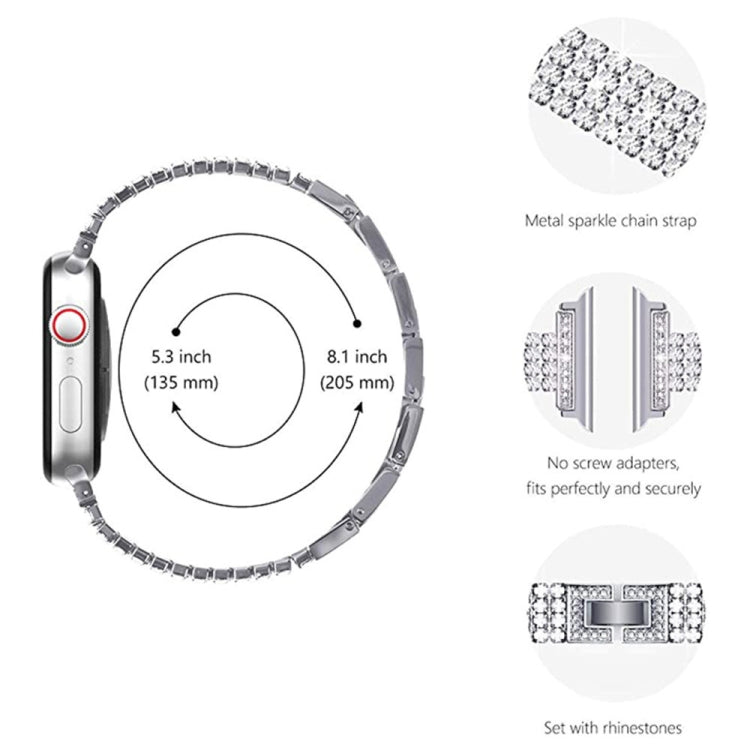 Vierrijige metalen horlogeband met diamanten voor Apple Watch-serie, 7 41 mm / 6&SE&5&4 40 mm / 3&2&1 38 mm, 7 45 mm / 6&SE&5&4 44 mm / 3&2&1 42 mm