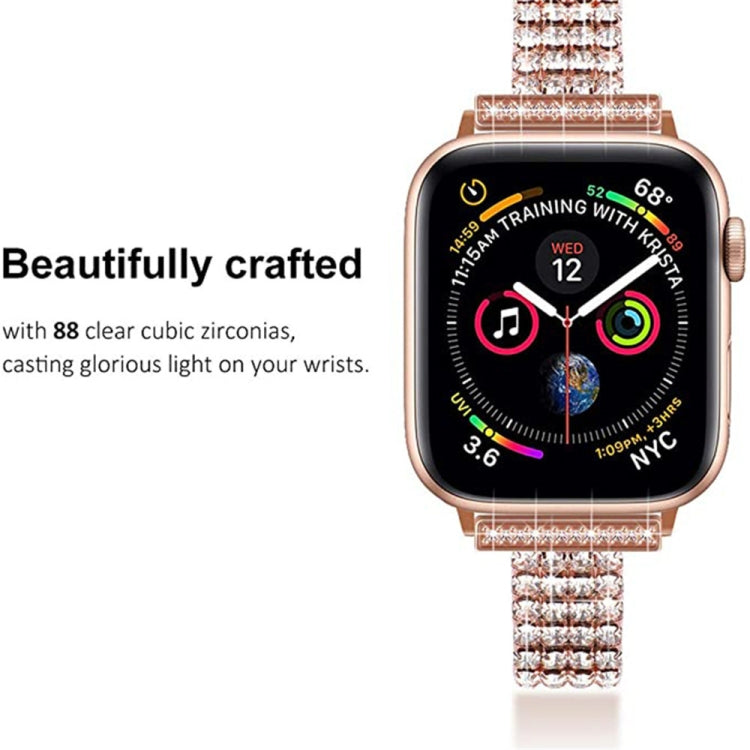 Vierrijige metalen horlogeband met diamanten voor Apple Watch-serie, 7 41 mm / 6&SE&5&4 40 mm / 3&2&1 38 mm, 7 45 mm / 6&SE&5&4 44 mm / 3&2&1 42 mm