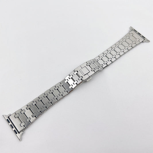 Oak Three Strains Metal Watchband For Apple Watch Series, 7 41mm / 6&SE&5&4 40mm / 3&2&1 38mm, 7 45mm / 6&SE&5&4 44mm / 3&2&1 42mm