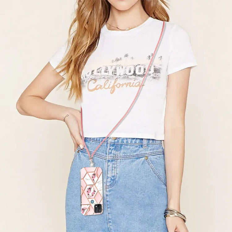 Splicing Marble Flower Pattern TPU Phone Case with Lanyard, For OPPO A15 / A15s, For OPPO A53s 5G / A55 5G / A54 4G / A16, For OPPO A74 5G / A93 5G / A54 5G / A93s 5G, For OPPO A94 5G / A95 5G, For OPPO Realme 8i, For OPPO Realme C21Y, For OPPO Reno6 5...