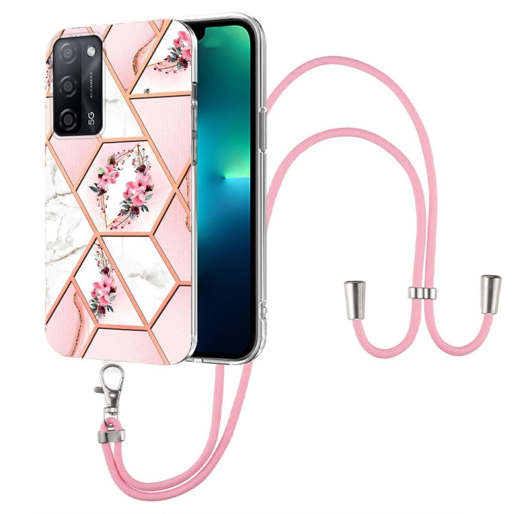 Splicing Marble Flower Pattern TPU Phone Case with Lanyard, For OPPO A15 / A15s, For OPPO A53s 5G / A55 5G / A54 4G / A16, For OPPO A74 5G / A93 5G / A54 5G / A93s 5G, For OPPO A94 5G / A95 5G, For OPPO Realme 8i, For OPPO Realme C21Y, For OPPO Reno6 5...