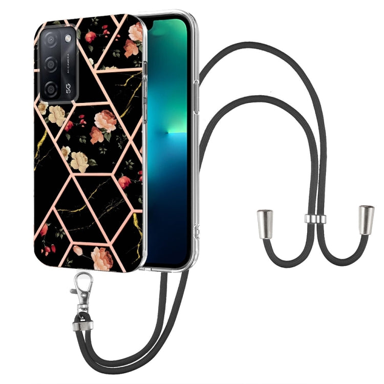 Splicing Marble Flower Pattern TPU Phone Case with Lanyard, For OPPO A15 / A15s, For OPPO A53s 5G / A55 5G / A54 4G / A16, For OPPO A74 5G / A93 5G / A54 5G / A93s 5G, For OPPO A94 5G / A95 5G, For OPPO Realme 8i, For OPPO Realme C21Y, For OPPO Reno6 5...