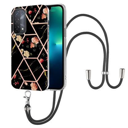 Splicing Marble Flower Pattern TPU Phone Case with Lanyard, For OPPO A15 / A15s, For OPPO A53s 5G / A55 5G / A54 4G / A16, For OPPO A74 5G / A93 5G / A54 5G / A93s 5G, For OPPO A94 5G / A95 5G, For OPPO Realme 8i, For OPPO Realme C21Y, For OPPO Reno6 5...