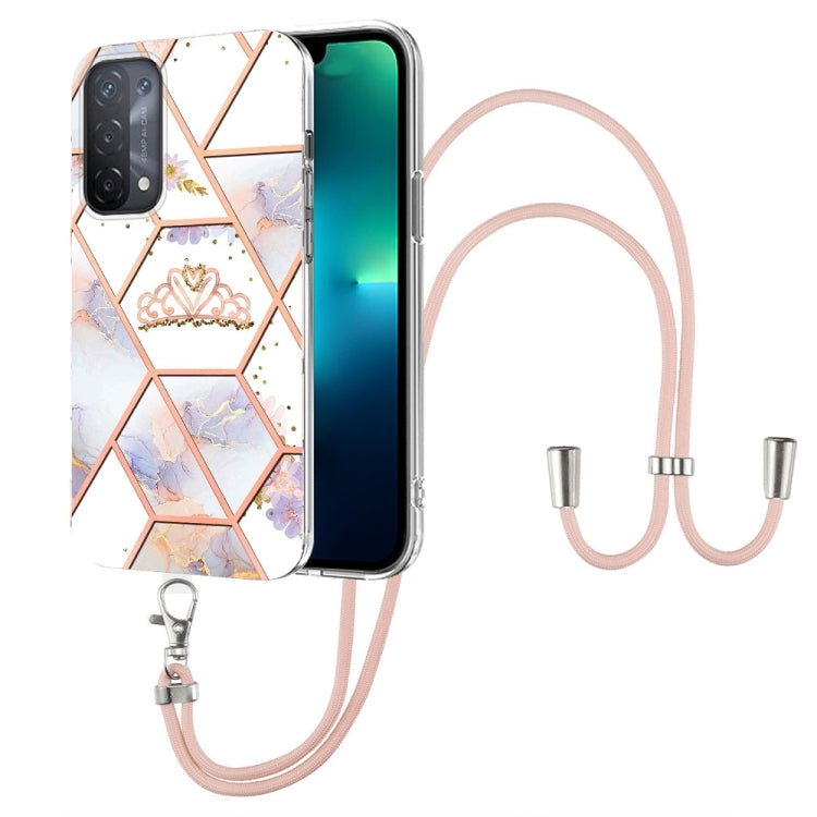 Splicing Marble Flower Pattern TPU Phone Case with Lanyard, For OPPO A15 / A15s, For OPPO A53s 5G / A55 5G / A54 4G / A16, For OPPO A74 5G / A93 5G / A54 5G / A93s 5G, For OPPO A94 5G / A95 5G, For OPPO Realme 8i, For OPPO Realme C21Y, For OPPO Reno6 5...