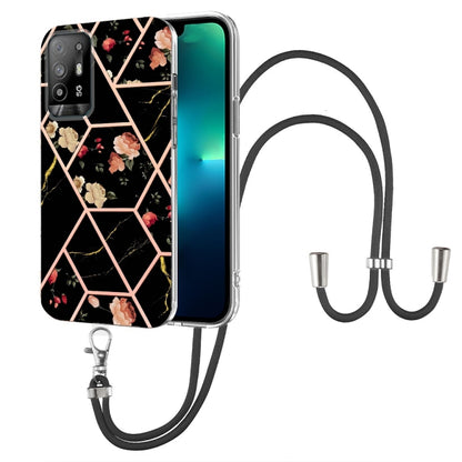 Splicing Marble Flower Pattern TPU Phone Case with Lanyard, For OPPO A15 / A15s, For OPPO A53s 5G / A55 5G / A54 4G / A16, For OPPO A74 5G / A93 5G / A54 5G / A93s 5G, For OPPO A94 5G / A95 5G, For OPPO Realme 8i, For OPPO Realme C21Y, For OPPO Reno6 5...