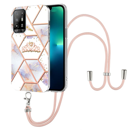 Splicing Marble Flower Pattern TPU Phone Case with Lanyard, For OPPO A15 / A15s, For OPPO A53s 5G / A55 5G / A54 4G / A16, For OPPO A74 5G / A93 5G / A54 5G / A93s 5G, For OPPO A94 5G / A95 5G, For OPPO Realme 8i, For OPPO Realme C21Y, For OPPO Reno6 5...
