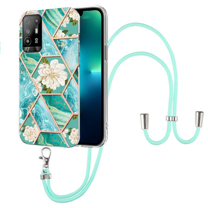 Splicing Marble Flower Pattern TPU Phone Case with Lanyard, For OPPO A15 / A15s, For OPPO A53s 5G / A55 5G / A54 4G / A16, For OPPO A74 5G / A93 5G / A54 5G / A93s 5G, For OPPO A94 5G / A95 5G, For OPPO Realme 8i, For OPPO Realme C21Y, For OPPO Reno6 5...