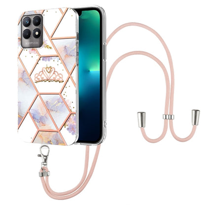 Splicing Marble Flower Pattern TPU Phone Case with Lanyard, For OPPO A15 / A15s, For OPPO A53s 5G / A55 5G / A54 4G / A16, For OPPO A74 5G / A93 5G / A54 5G / A93s 5G, For OPPO A94 5G / A95 5G, For OPPO Realme 8i, For OPPO Realme C21Y, For OPPO Reno6 5...