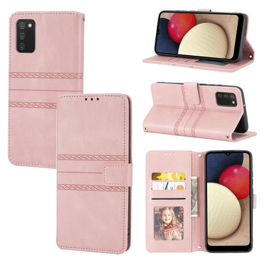 Embossed Striped Magnetic Buckle Horizontal Flip Phone Leather Case, For Samsung Galaxy A03s 164.2mm US Version