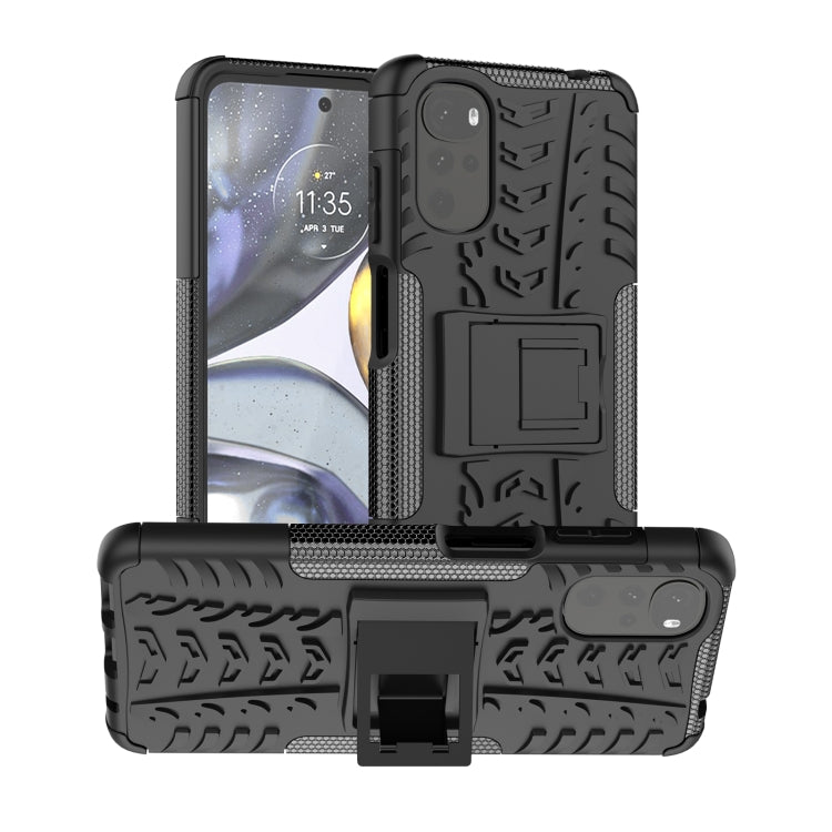 Tire Texture TPU + PC Phone Case with Holder, For Motorola Moto G22/E32