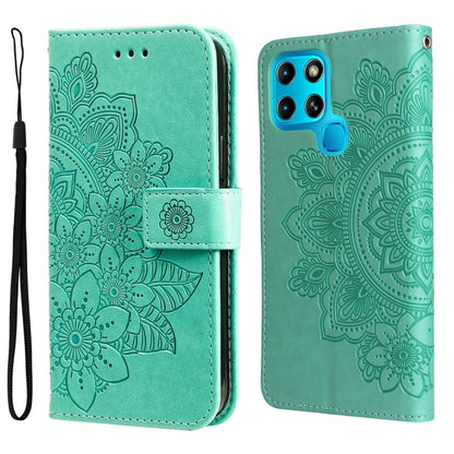 7-petal Flowers Embossed Flip Leather Phone Case, For Tecno Camon 18/18P, For Tecno Camon 18 Premier, For Infinix Hot 11S, For OPPO Realme C31 4G, For Infinix Hot 11S NFC, For OPPO Reno7 Pro 5G, For Infinix Smart 6