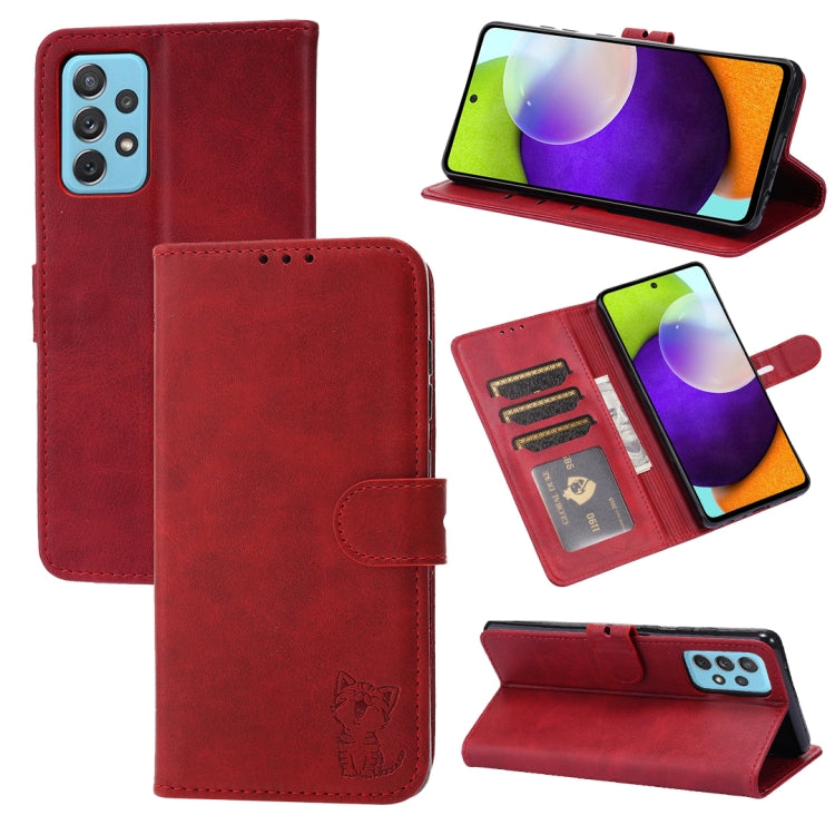 Embossed Happy Cat Pattern Leather Phone Case, For Google Pixel 6a, For Google Pixel 7 5G, For Google Pixel 7 Pro 5G, For Xiaomi Redmi 10A, For Xiaomi Redmi Note 11 4G Global/11S, For Xiaomi Redmi Note 11 Pro Global, For Samsung Galaxy A23 4G          ...