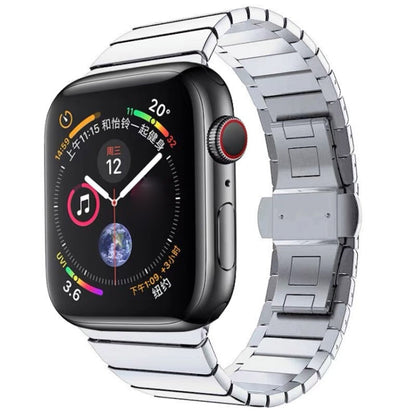 One-bead Steel Butterfly Buckle Watch Band For Apple Watch Series, For Apple Watch Ultra 49mm / Series 8&7 45mm, For Apple Watch Series 8&7 41mm, 7 41mm / 6&SE&5&4 40mm / 3&2&1 38mm, 7 45mm / 6&SE&5&4 44mm / 3&2&1 42mm