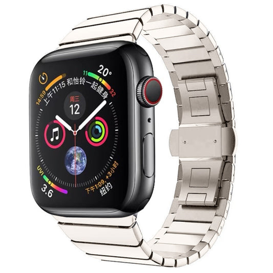 One-bead Steel Butterfly Buckle Watch Band For Apple Watch Series, For Apple Watch Ultra 49mm / Series 8&7 45mm, For Apple Watch Series 8&7 41mm, 7 41mm / 6&SE&5&4 40mm / 3&2&1 38mm, 7 45mm / 6&SE&5&4 44mm / 3&2&1 42mm