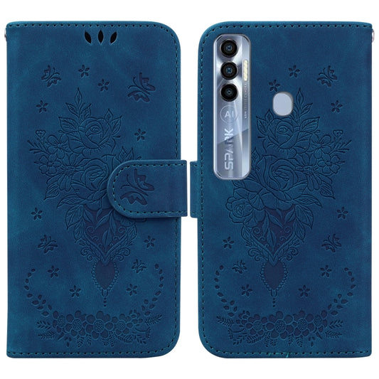 Butterfly Rose Embossed Leather Phone Case, For Tecno Spark 7 Pro, For Tecno Spark 7P, For Tecno Spark 8 / Spark 8T, For Tecno Spark 8P, For Tecno Spark Go 2022 / Spark 8C, For Tecno Spark Go 2022 / Spark 6 Go