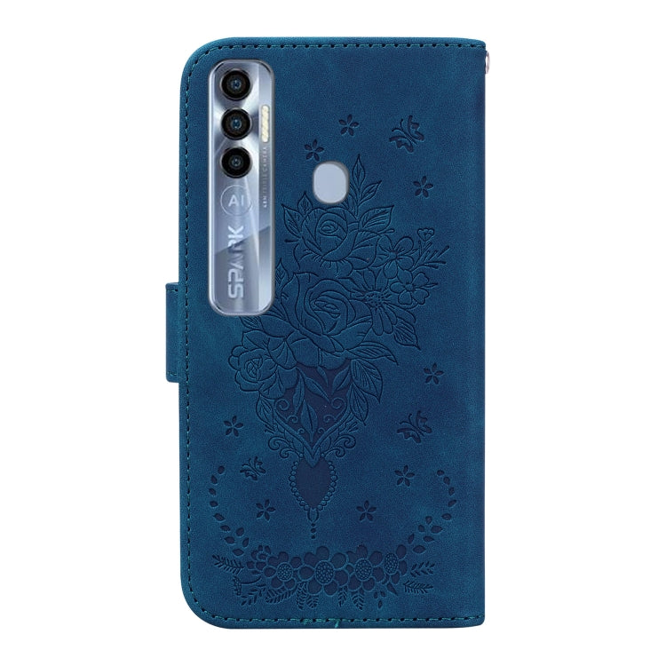 Butterfly Rose Embossed Leather Phone Case, For Tecno Spark 7 Pro, For Tecno Spark 7P, For Tecno Spark 8 / Spark 8T, For Tecno Spark 8P, For Tecno Spark Go 2022 / Spark 8C, For Tecno Spark Go 2022 / Spark 6 Go