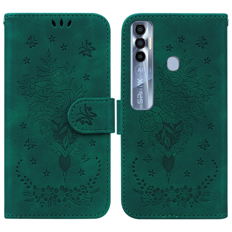 Butterfly Rose Embossed Leather Phone Case, For Tecno Spark 7 Pro, For Tecno Spark 7P, For Tecno Spark 8 / Spark 8T, For Tecno Spark 8P, For Tecno Spark Go 2022 / Spark 8C, For Tecno Spark Go 2022 / Spark 6 Go