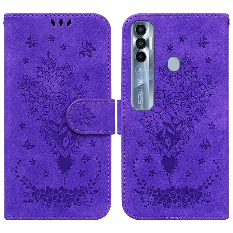 Butterfly Rose Embossed Leather Phone Case, For Tecno Spark 7 Pro, For Tecno Spark 7P, For Tecno Spark 8 / Spark 8T, For Tecno Spark 8P, For Tecno Spark Go 2022 / Spark 8C, For Tecno Spark Go 2022 / Spark 6 Go