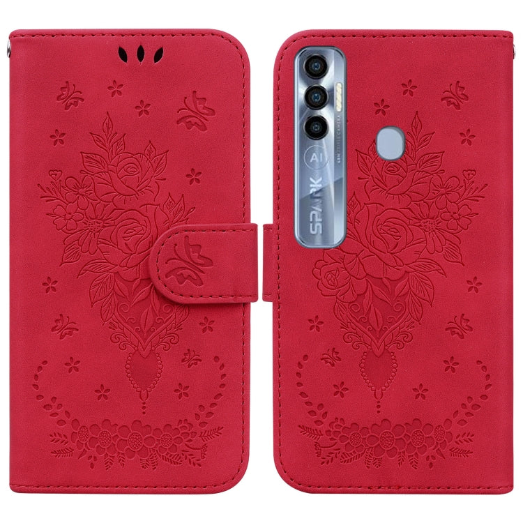 Butterfly Rose Embossed Leather Phone Case, For Tecno Spark 7 Pro, For Tecno Spark 7P, For Tecno Spark 8 / Spark 8T, For Tecno Spark 8P, For Tecno Spark Go 2022 / Spark 8C, For Tecno Spark Go 2022 / Spark 6 Go