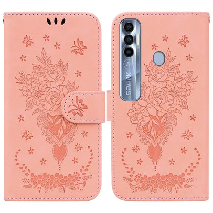 Butterfly Rose Embossed Leather Phone Case, For Tecno Spark 7 Pro, For Tecno Spark 7P, For Tecno Spark 8 / Spark 8T, For Tecno Spark 8P, For Tecno Spark Go 2022 / Spark 8C, For Tecno Spark Go 2022 / Spark 6 Go