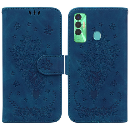 Butterfly Rose Embossed Leather Phone Case, For Tecno Spark 7 Pro, For Tecno Spark 7P, For Tecno Spark 8 / Spark 8T, For Tecno Spark 8P, For Tecno Spark Go 2022 / Spark 8C, For Tecno Spark Go 2022 / Spark 6 Go