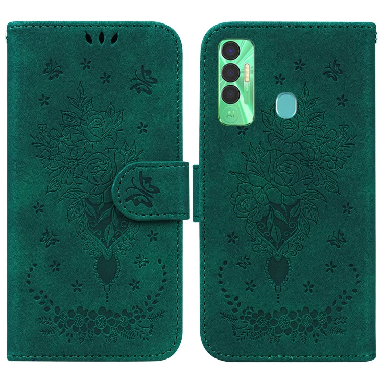 Butterfly Rose Embossed Leather Phone Case, For Tecno Spark 7 Pro, For Tecno Spark 7P, For Tecno Spark 8 / Spark 8T, For Tecno Spark 8P, For Tecno Spark Go 2022 / Spark 8C, For Tecno Spark Go 2022 / Spark 6 Go