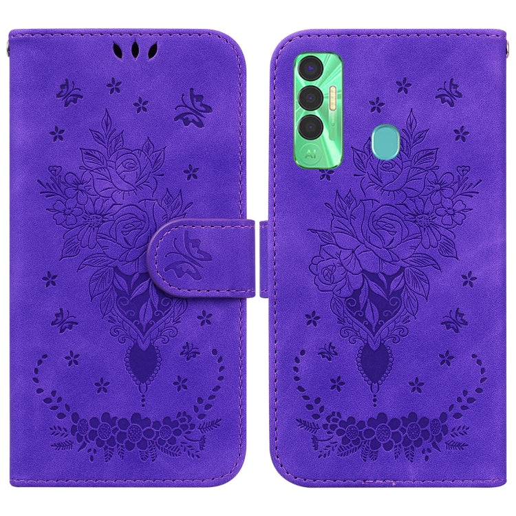 Butterfly Rose Embossed Leather Phone Case, For Tecno Spark 7 Pro, For Tecno Spark 7P, For Tecno Spark 8 / Spark 8T, For Tecno Spark 8P, For Tecno Spark Go 2022 / Spark 8C, For Tecno Spark Go 2022 / Spark 6 Go