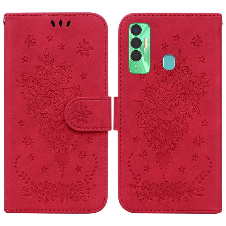Butterfly Rose Embossed Leather Phone Case, For Tecno Spark 7 Pro, For Tecno Spark 7P, For Tecno Spark 8 / Spark 8T, For Tecno Spark 8P, For Tecno Spark Go 2022 / Spark 8C, For Tecno Spark Go 2022 / Spark 6 Go