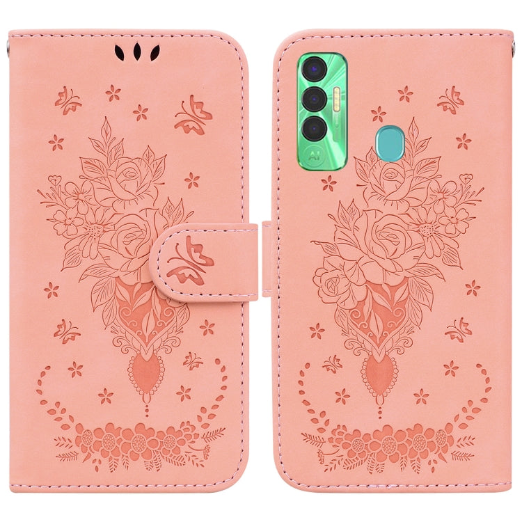 Butterfly Rose Embossed Leather Phone Case, For Tecno Spark 7 Pro, For Tecno Spark 7P, For Tecno Spark 8 / Spark 8T, For Tecno Spark 8P, For Tecno Spark Go 2022 / Spark 8C, For Tecno Spark Go 2022 / Spark 6 Go