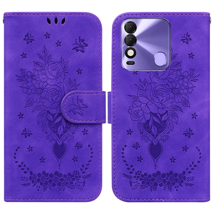 Butterfly Rose Embossed Leather Phone Case, For Tecno Spark 7 Pro, For Tecno Spark 7P, For Tecno Spark 8 / Spark 8T, For Tecno Spark 8P, For Tecno Spark Go 2022 / Spark 8C, For Tecno Spark Go 2022 / Spark 6 Go