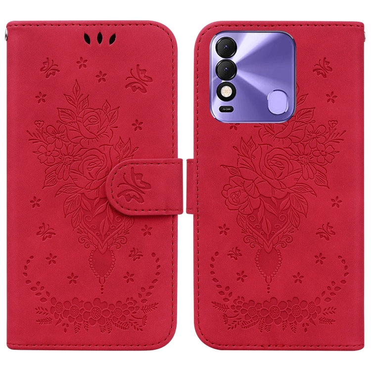 Butterfly Rose Embossed Leather Phone Case, For Tecno Spark 7 Pro, For Tecno Spark 7P, For Tecno Spark 8 / Spark 8T, For Tecno Spark 8P, For Tecno Spark Go 2022 / Spark 8C, For Tecno Spark Go 2022 / Spark 6 Go