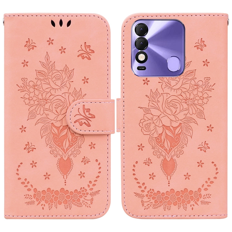 Butterfly Rose Embossed Leather Phone Case, For Tecno Spark 7 Pro, For Tecno Spark 7P, For Tecno Spark 8 / Spark 8T, For Tecno Spark 8P, For Tecno Spark Go 2022 / Spark 8C, For Tecno Spark Go 2022 / Spark 6 Go