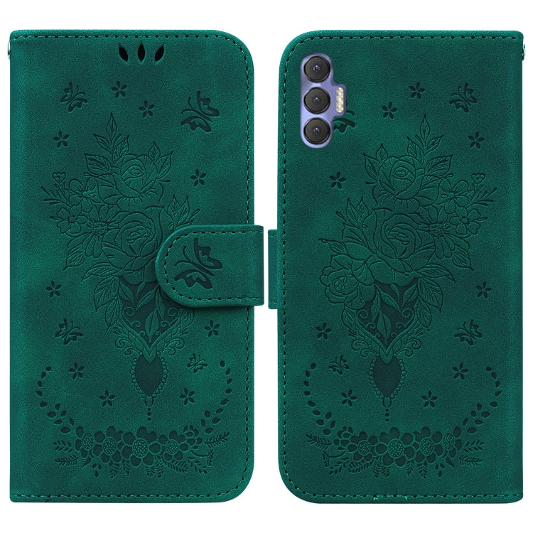 Butterfly Rose Embossed Leather Phone Case, For Tecno Spark 7 Pro, For Tecno Spark 7P, For Tecno Spark 8 / Spark 8T, For Tecno Spark 8P, For Tecno Spark Go 2022 / Spark 8C, For Tecno Spark Go 2022 / Spark 6 Go