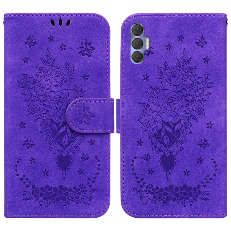 Butterfly Rose Embossed Leather Phone Case, For Tecno Spark 7 Pro, For Tecno Spark 7P, For Tecno Spark 8 / Spark 8T, For Tecno Spark 8P, For Tecno Spark Go 2022 / Spark 8C, For Tecno Spark Go 2022 / Spark 6 Go