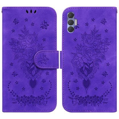Butterfly Rose Embossed Leather Phone Case, For Tecno Spark 7 Pro, For Tecno Spark 7P, For Tecno Spark 8 / Spark 8T, For Tecno Spark 8P, For Tecno Spark Go 2022 / Spark 8C, For Tecno Spark Go 2022 / Spark 6 Go