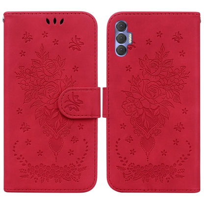 Butterfly Rose Embossed Leather Phone Case, For Tecno Spark 7 Pro, For Tecno Spark 7P, For Tecno Spark 8 / Spark 8T, For Tecno Spark 8P, For Tecno Spark Go 2022 / Spark 8C, For Tecno Spark Go 2022 / Spark 6 Go