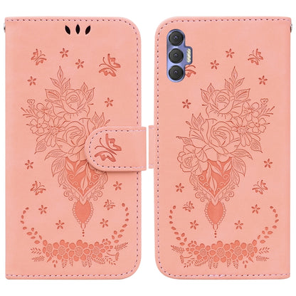 Butterfly Rose Embossed Leather Phone Case, For Tecno Spark 7 Pro, For Tecno Spark 7P, For Tecno Spark 8 / Spark 8T, For Tecno Spark 8P, For Tecno Spark Go 2022 / Spark 8C, For Tecno Spark Go 2022 / Spark 6 Go