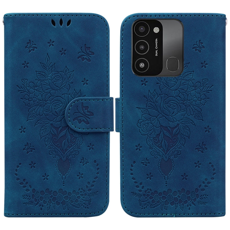Butterfly Rose Embossed Leather Phone Case, For Tecno Spark 7 Pro, For Tecno Spark 7P, For Tecno Spark 8 / Spark 8T, For Tecno Spark 8P, For Tecno Spark Go 2022 / Spark 8C, For Tecno Spark Go 2022 / Spark 6 Go