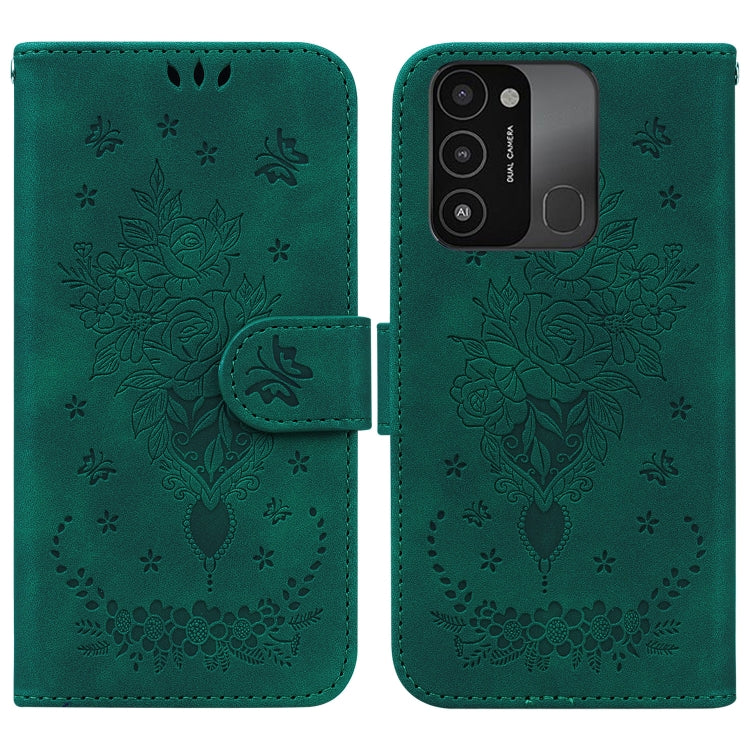Butterfly Rose Embossed Leather Phone Case, For Tecno Spark 7 Pro, For Tecno Spark 7P, For Tecno Spark 8 / Spark 8T, For Tecno Spark 8P, For Tecno Spark Go 2022 / Spark 8C, For Tecno Spark Go 2022 / Spark 6 Go
