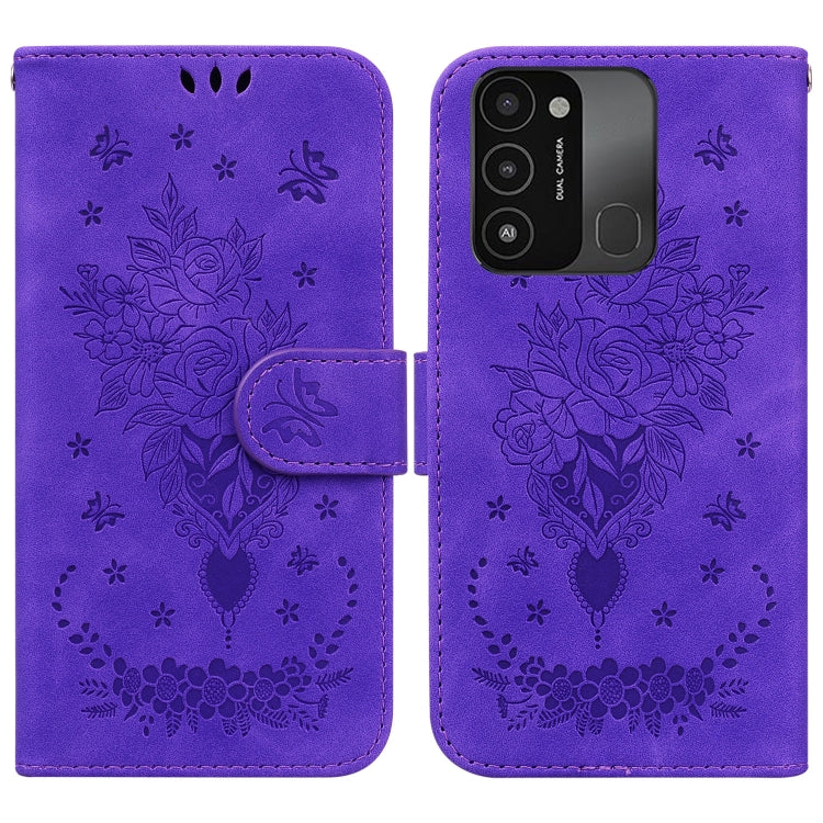 Butterfly Rose Embossed Leather Phone Case, For Tecno Spark 7 Pro, For Tecno Spark 7P, For Tecno Spark 8 / Spark 8T, For Tecno Spark 8P, For Tecno Spark Go 2022 / Spark 8C, For Tecno Spark Go 2022 / Spark 6 Go